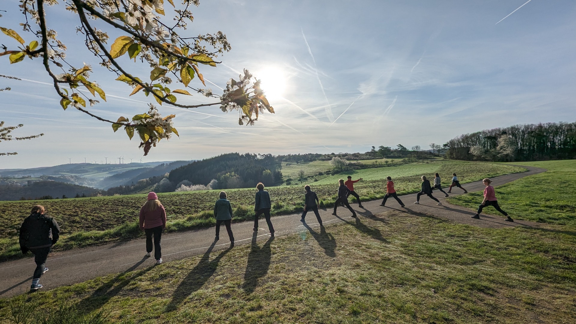 Das Bild zeigt die Teilnehmenden bei einer Yogaübung